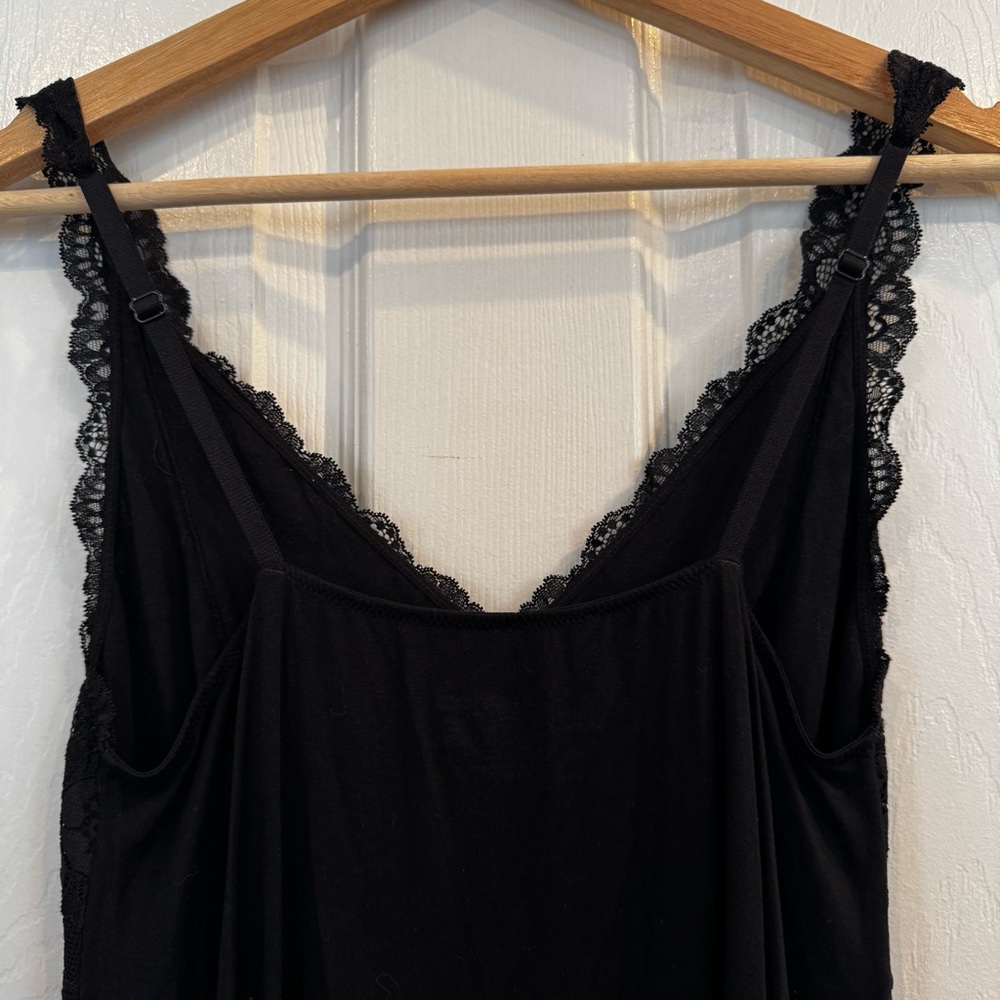 Felina Black Modal Lace Slip Dress Size Large Soft Stretch Lingerie Midi Chemise - Picture 8 of 9
